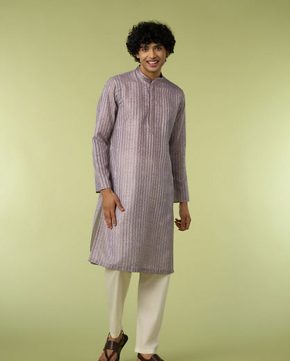 Diwas Men Silk Printed Kurta in Lilac