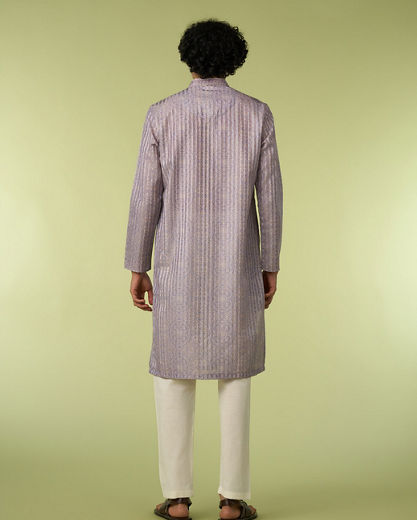 Diwas Men Silk Printed Kurta in Lilac