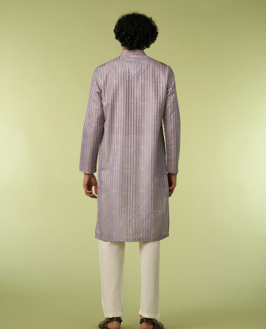 Diwas Men Silk Printed Kurta in Lilac