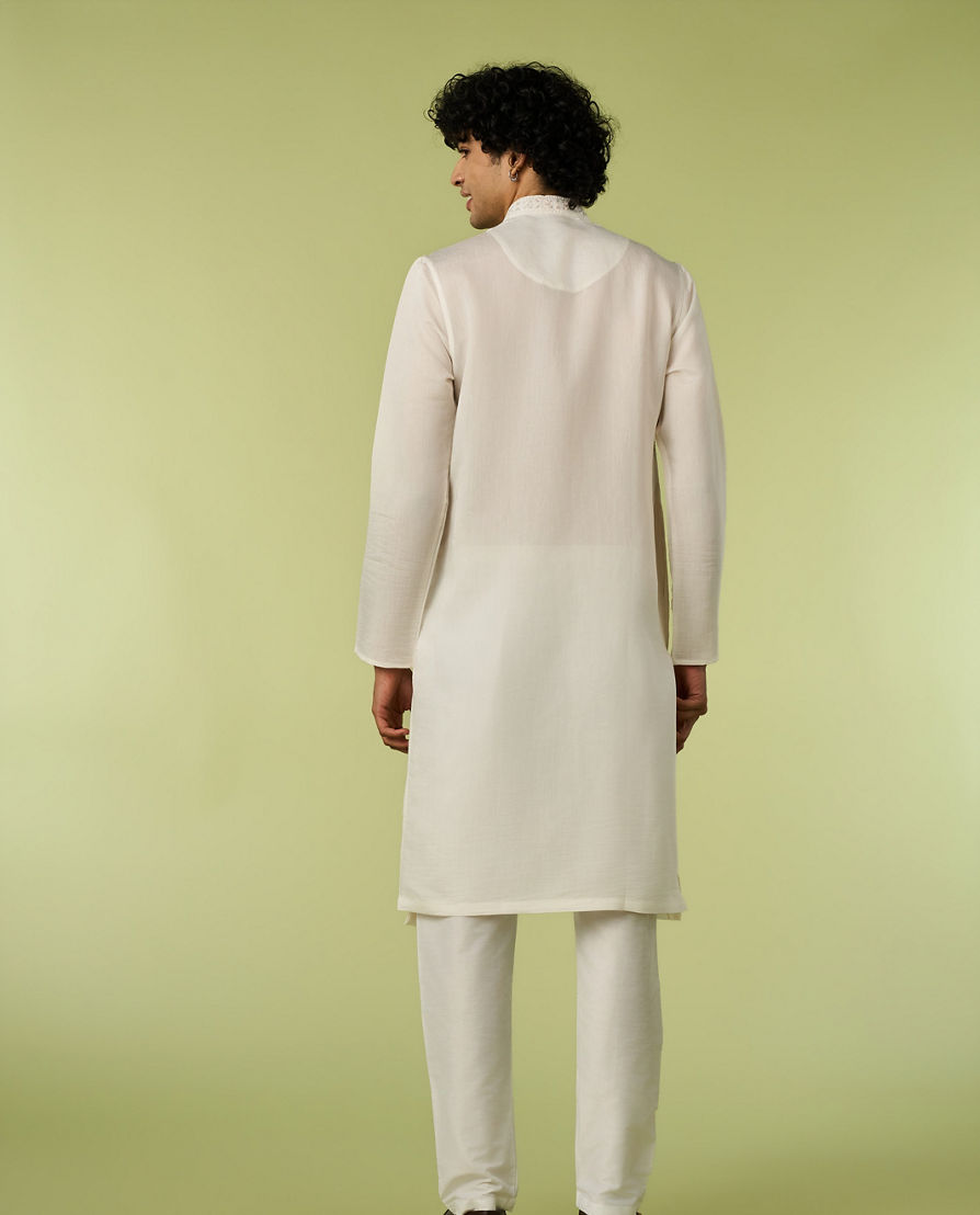 Diwas Men Art Silk Cream Kurta with Thread Embroidery