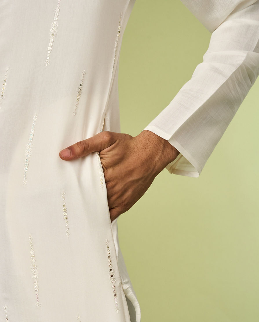 Diwas Men Art Silk Cream Kurta with Thread Embroidery