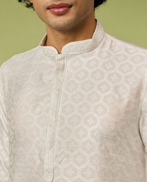 Diwas Men White Art Silk Kurta with Textured Weave