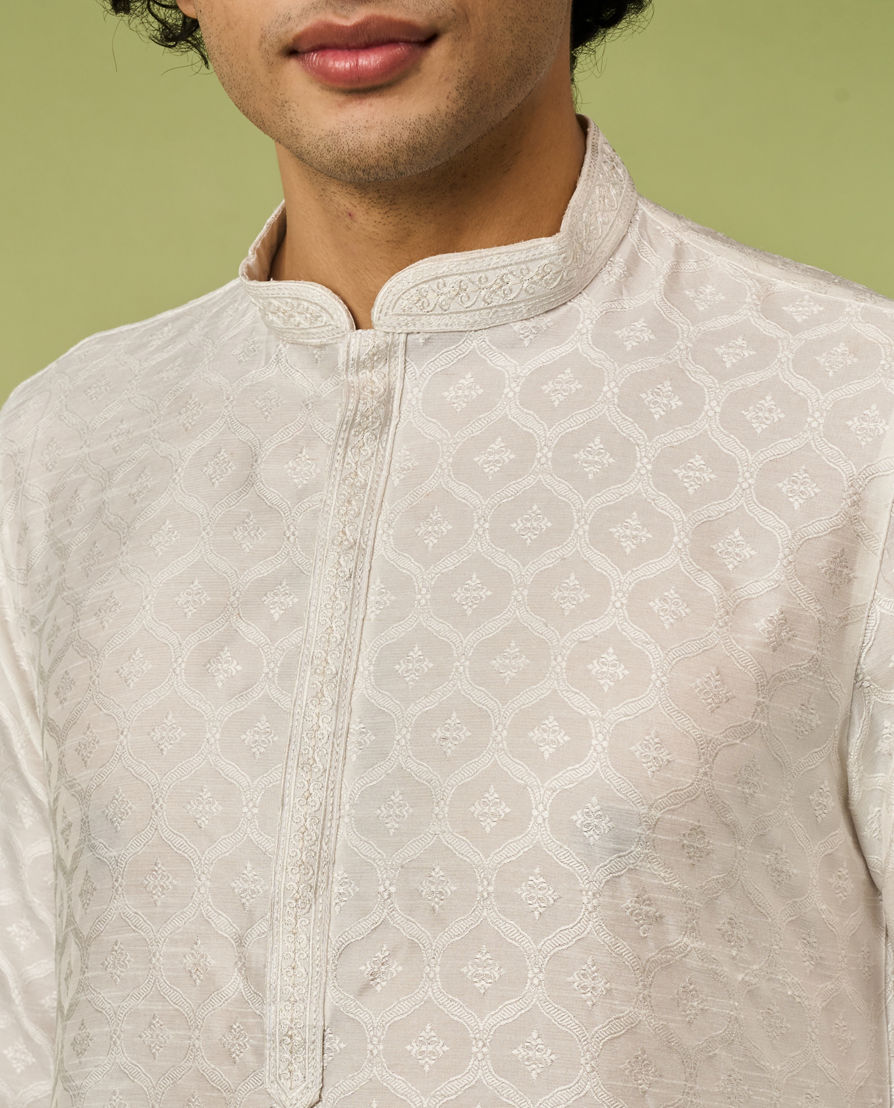 Diwas Men White Art Silk Kurta with Textured Weave