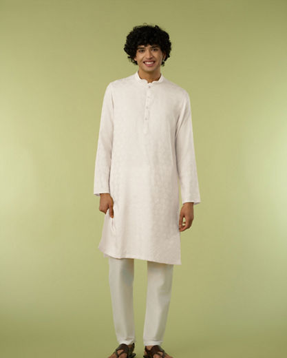 Diwas Men Cream Self-Textured Kurta
