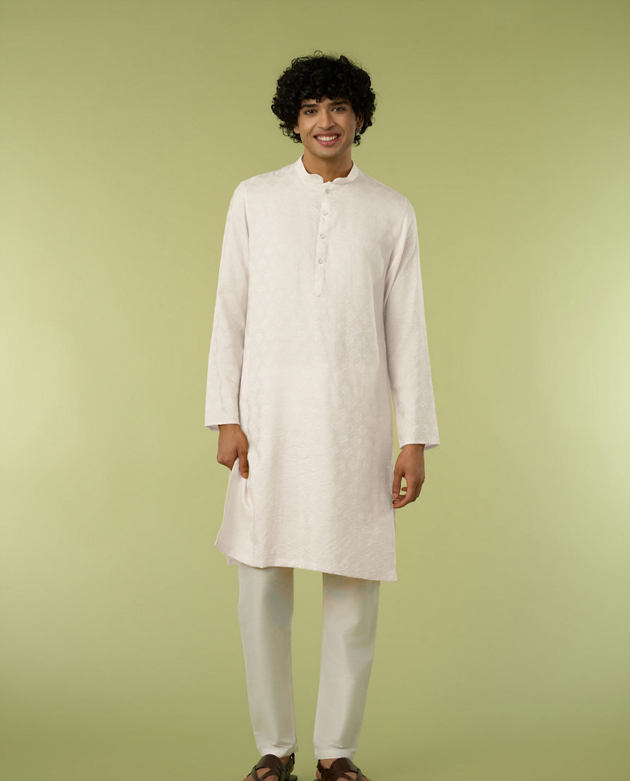 Diwas Men Cream Self-Textured Kurta