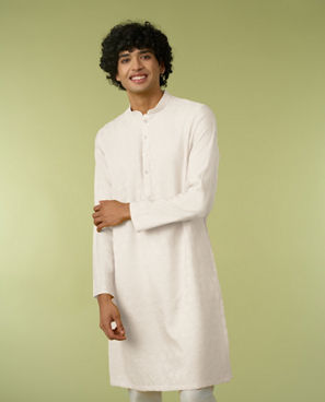 Diwas Men Cream Self-Textured Kurta