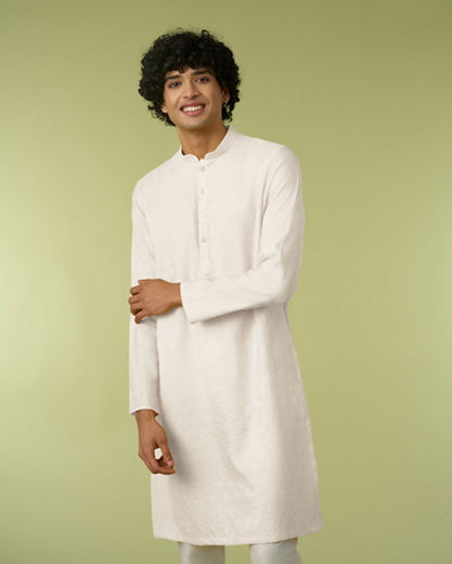 Diwas Men Cream Self-Textured Kurta