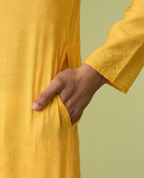 Diwas Men Yellow Blended Viscose Kurta with Self-Texture