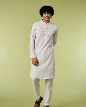 Diwas Men White Spandex Kurta with Self-Texture