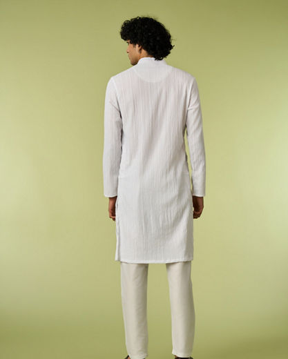 Diwas Men White Spandex Kurta with Self-Texture