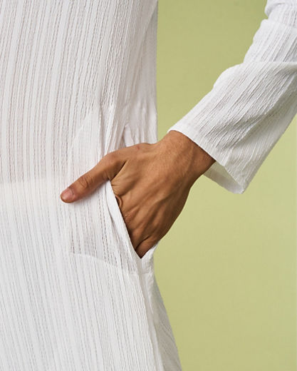 Diwas Men White Spandex Kurta with Self-Texture