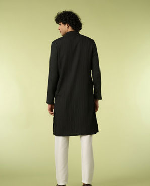 Diwas Men Black Self-Textured Kurta