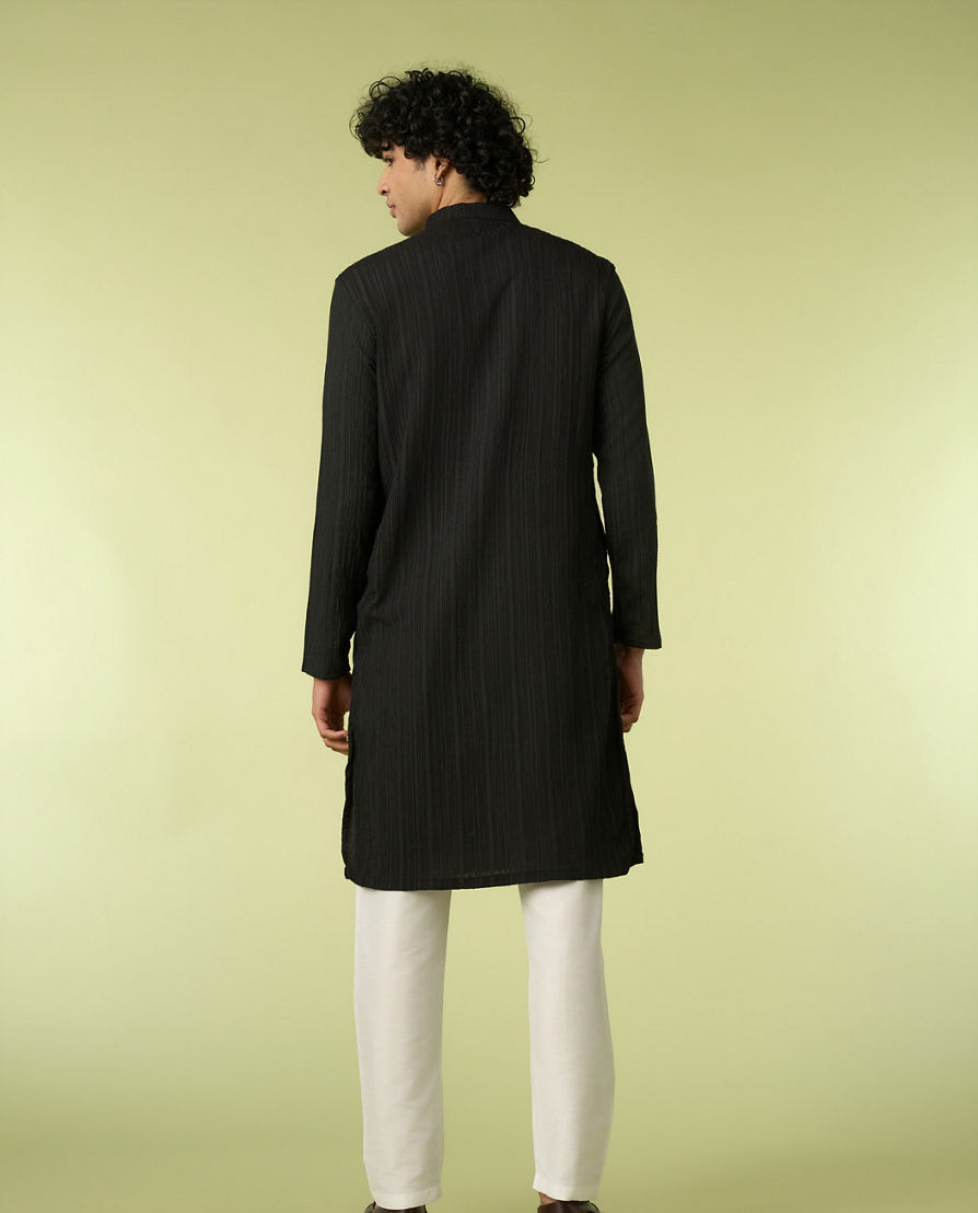 Diwas Men Black Self-Textured Kurta
