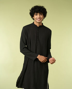 Diwas Men Black Self-Textured Kurta