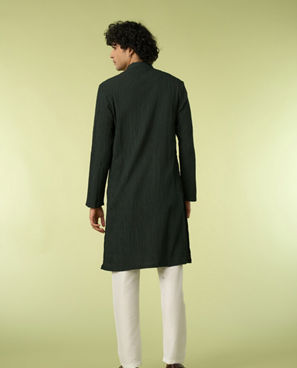 Diwas Men Dark Green Self-Textured Kurta
