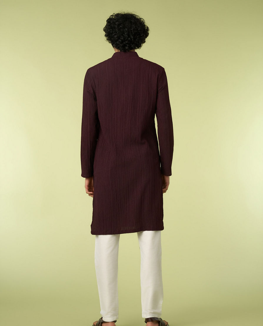 Diwas Men Wine Spandex Kurta with Self-Texture