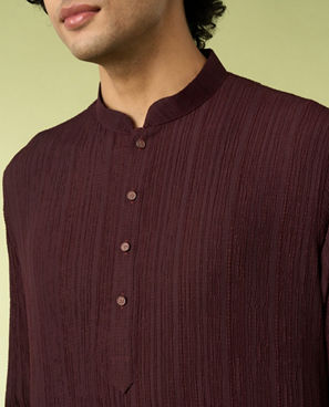 Diwas Men Wine Spandex Kurta with Self-Texture