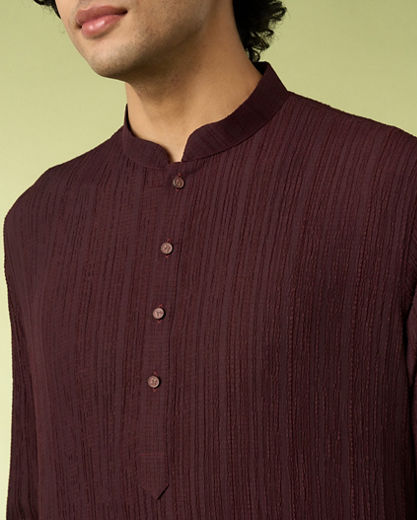 Diwas Men Wine Spandex Kurta with Self-Texture