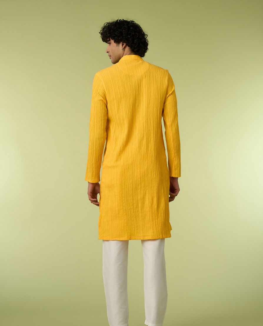 Diwas Men Mustard Yellow Self-Textured Kurta