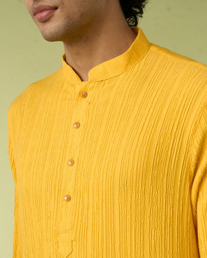 Diwas Men Mustard Yellow Self-Textured Kurta