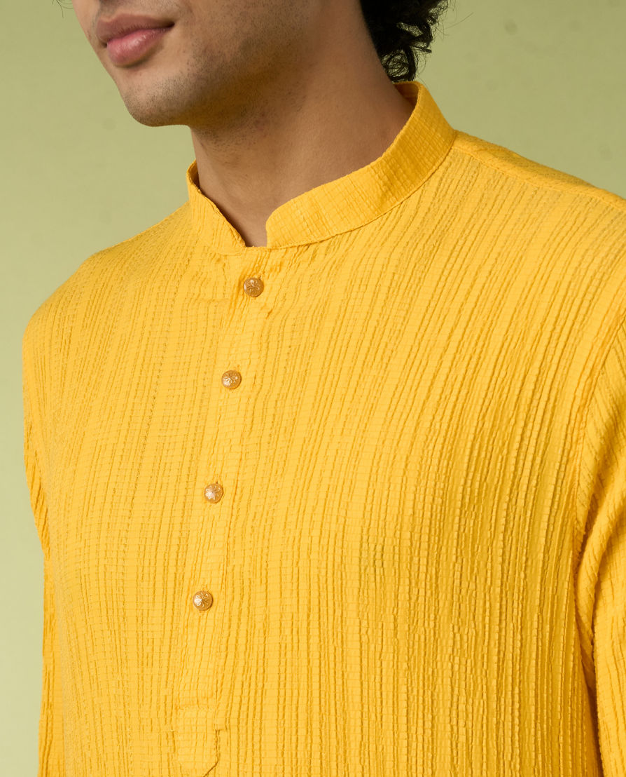 Diwas Men Mustard Yellow Self-Textured Kurta