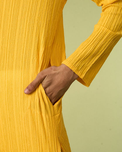Diwas Men Mustard Yellow Self-Textured Kurta