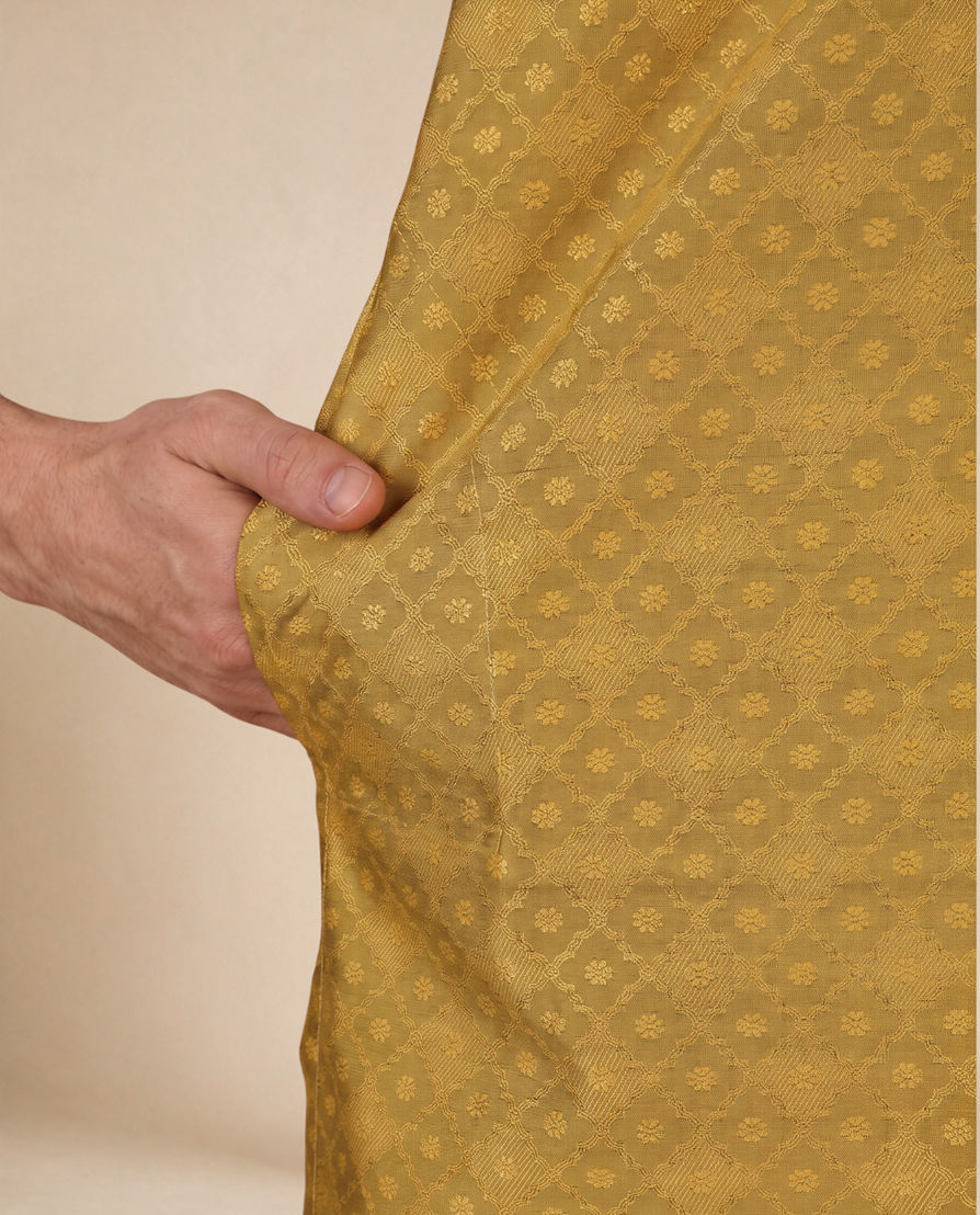 Diwas Men Mustard Blended Viscose Kurta with Self-Texture