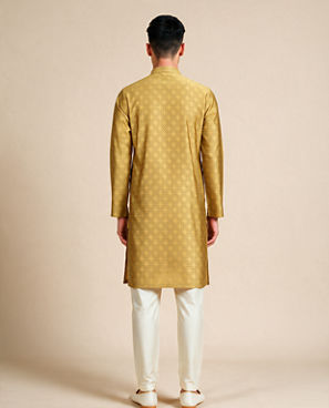 Diwas Men Mustard Blended Viscose Kurta with Self-Texture