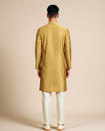 Diwas Men Mustard Blended Viscose Kurta with Self-Texture