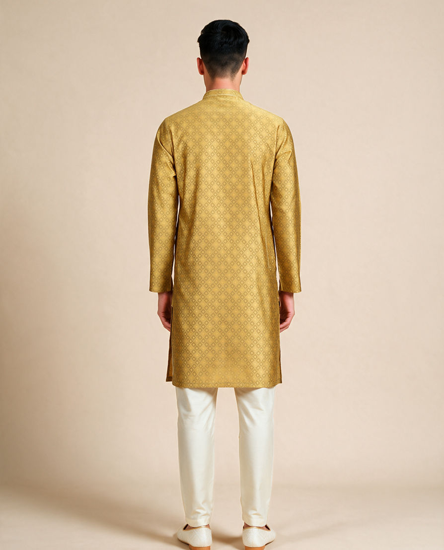 Diwas Men Mustard Blended Viscose Kurta with Self-Texture