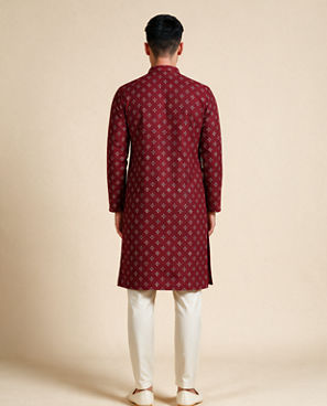 Diwas Men Maroon Blended Cotton Kurta with Print