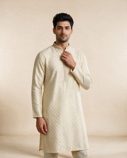 Diwas Men Cream Silk Kurta