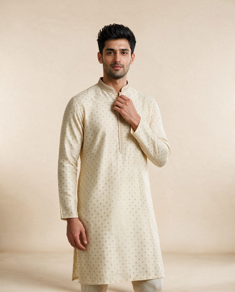 Diwas Men Cream Silk Kurta