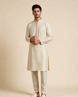 Diwas Men Cream Silk Kurta