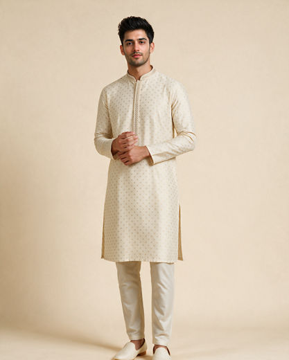 Diwas Men Cream Silk Kurta