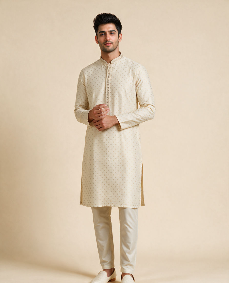 Diwas Men Cream Silk Kurta