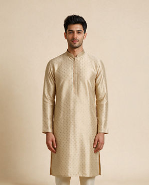 Diwas Men Beige Silk Kurta