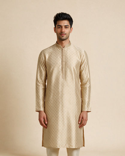 Diwas Men Beige Silk Kurta