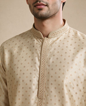 Diwas Men Beige Silk Kurta