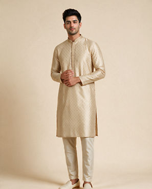 Diwas Men Beige Silk Kurta