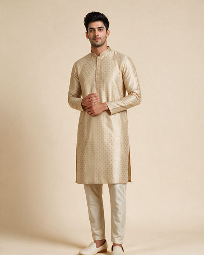 Diwas Men Beige Silk Kurta