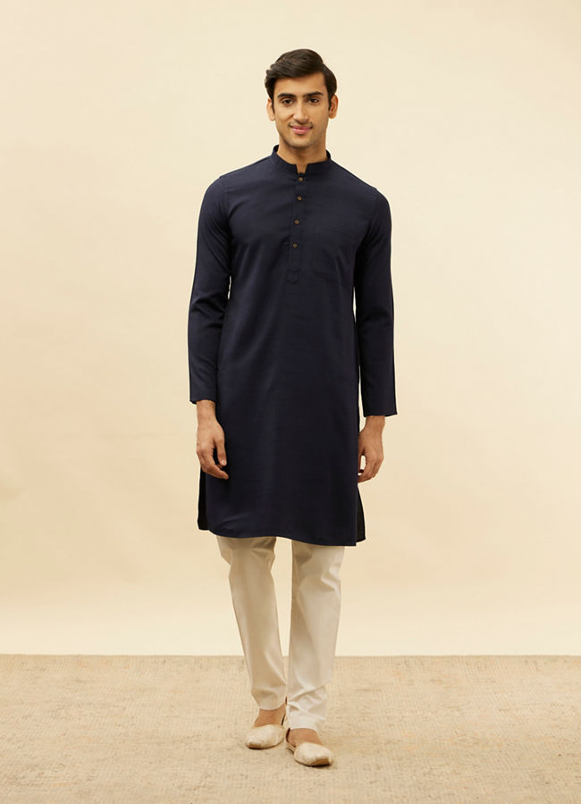 Manyavar Men Deep Blue Classic Kurta Set