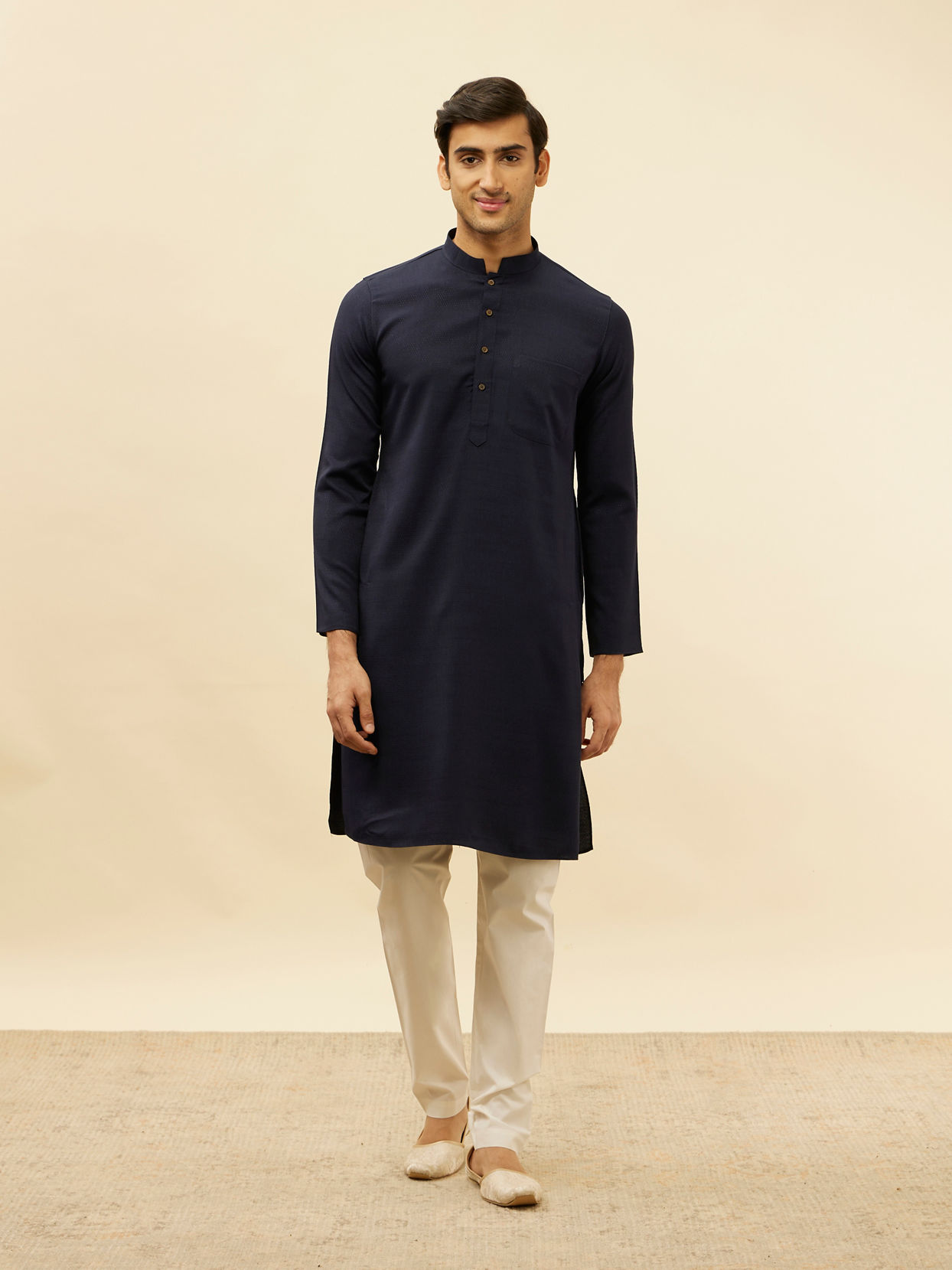 Manyavar Men Deep Blue Classic Kurta Set