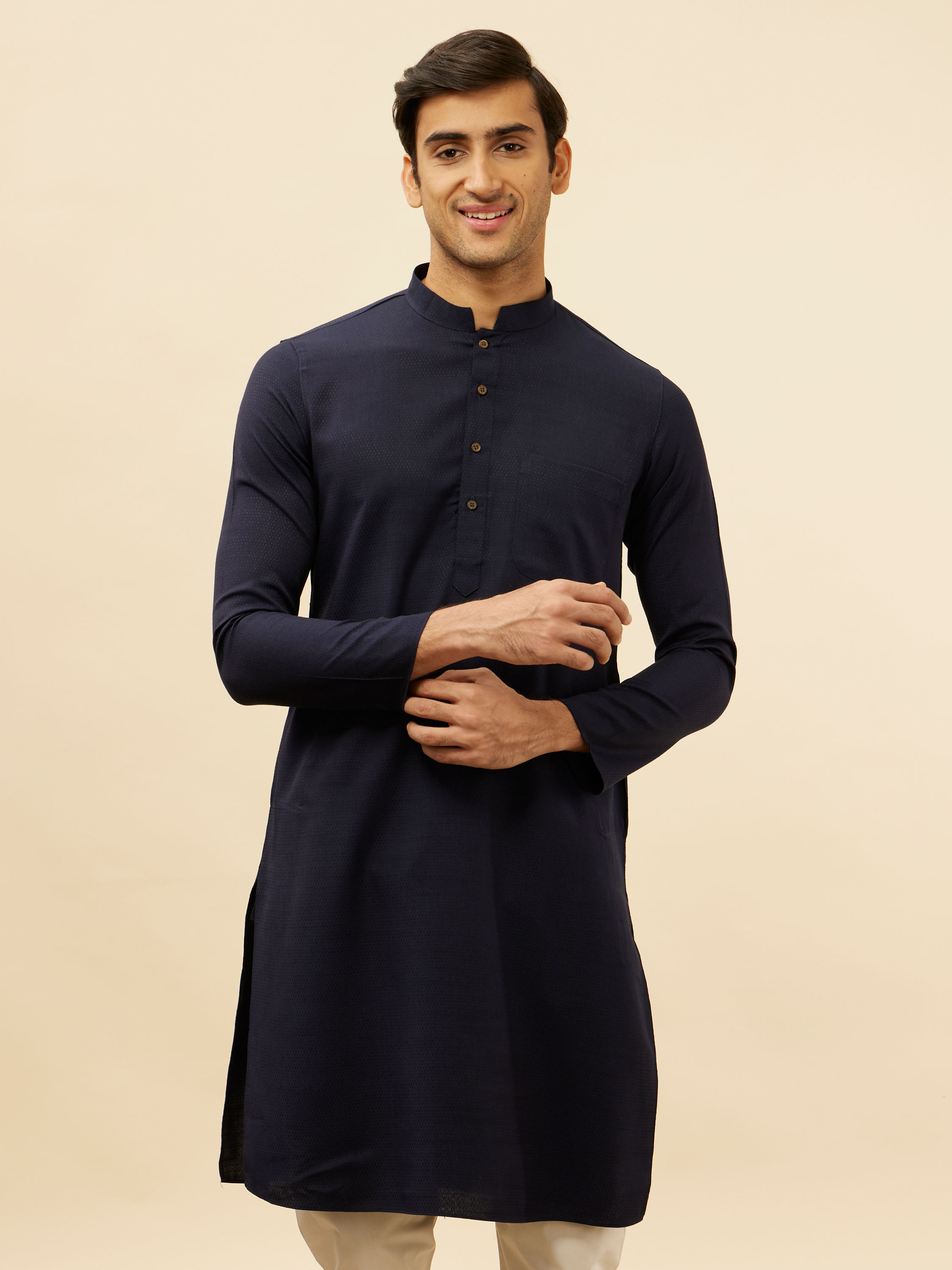 Manyavar Men Deep Blue Classic Kurta Set