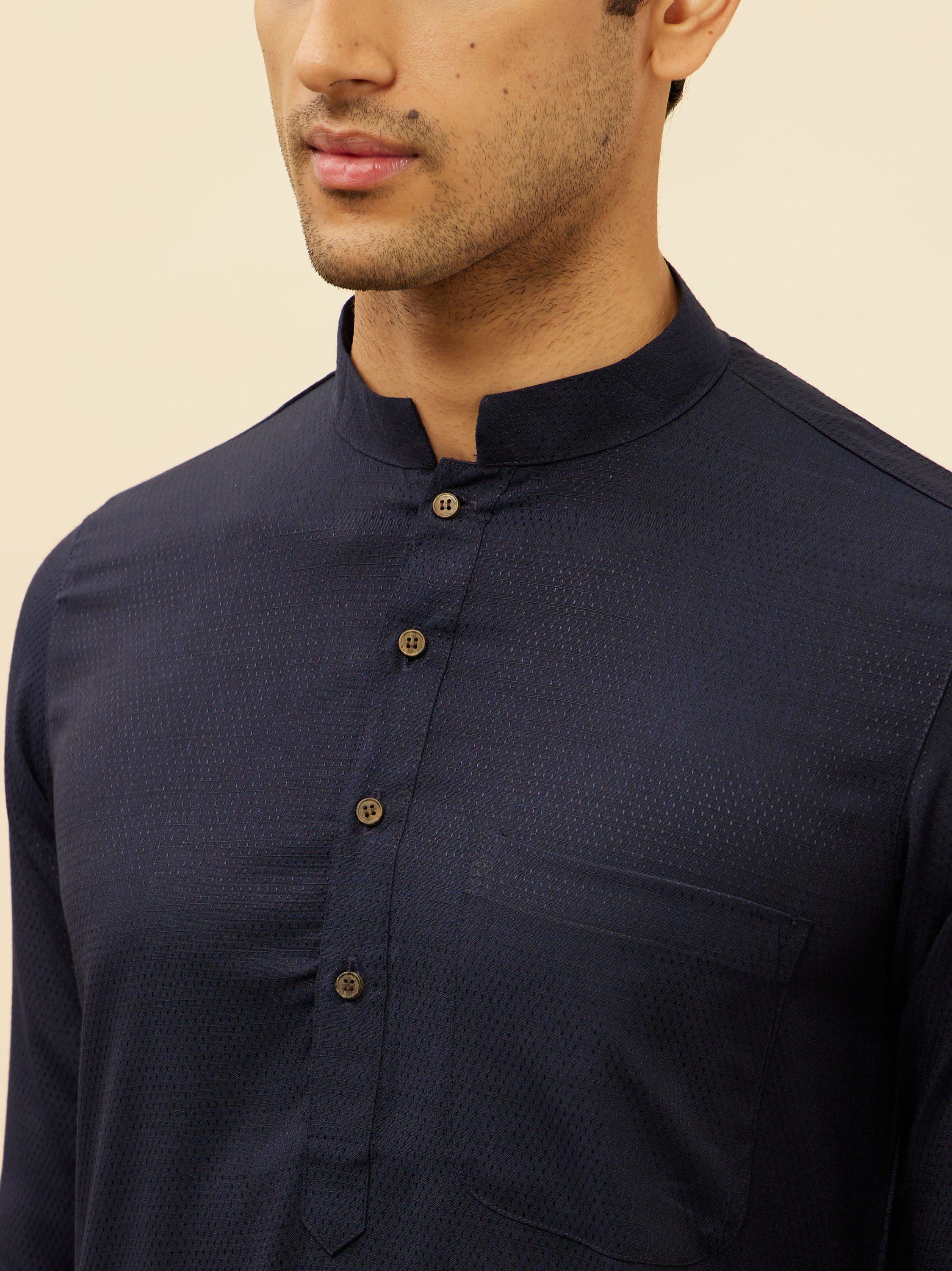 Manyavar Men Deep Blue Classic Kurta Set