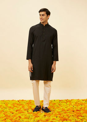 Manyavar Men Midnight Black Classic Kurta Set image number 2