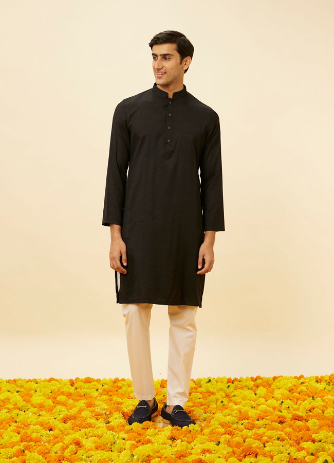 Manyavar Men Midnight Black Classic Kurta Set