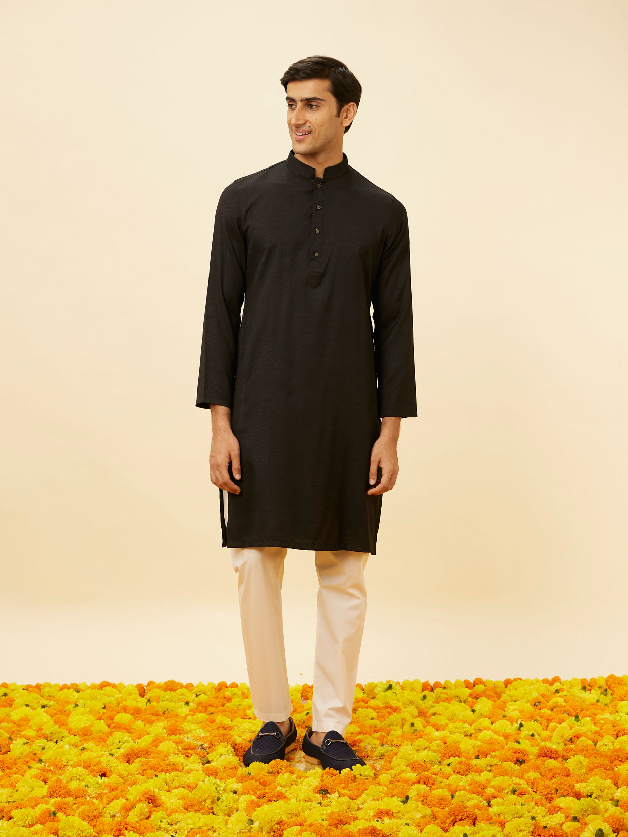 Manyavar Men Midnight Black Classic Kurta Set