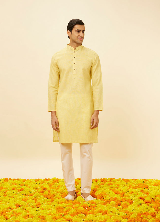 Manyavar Men Sunshine Yellow Classic Kurta Set