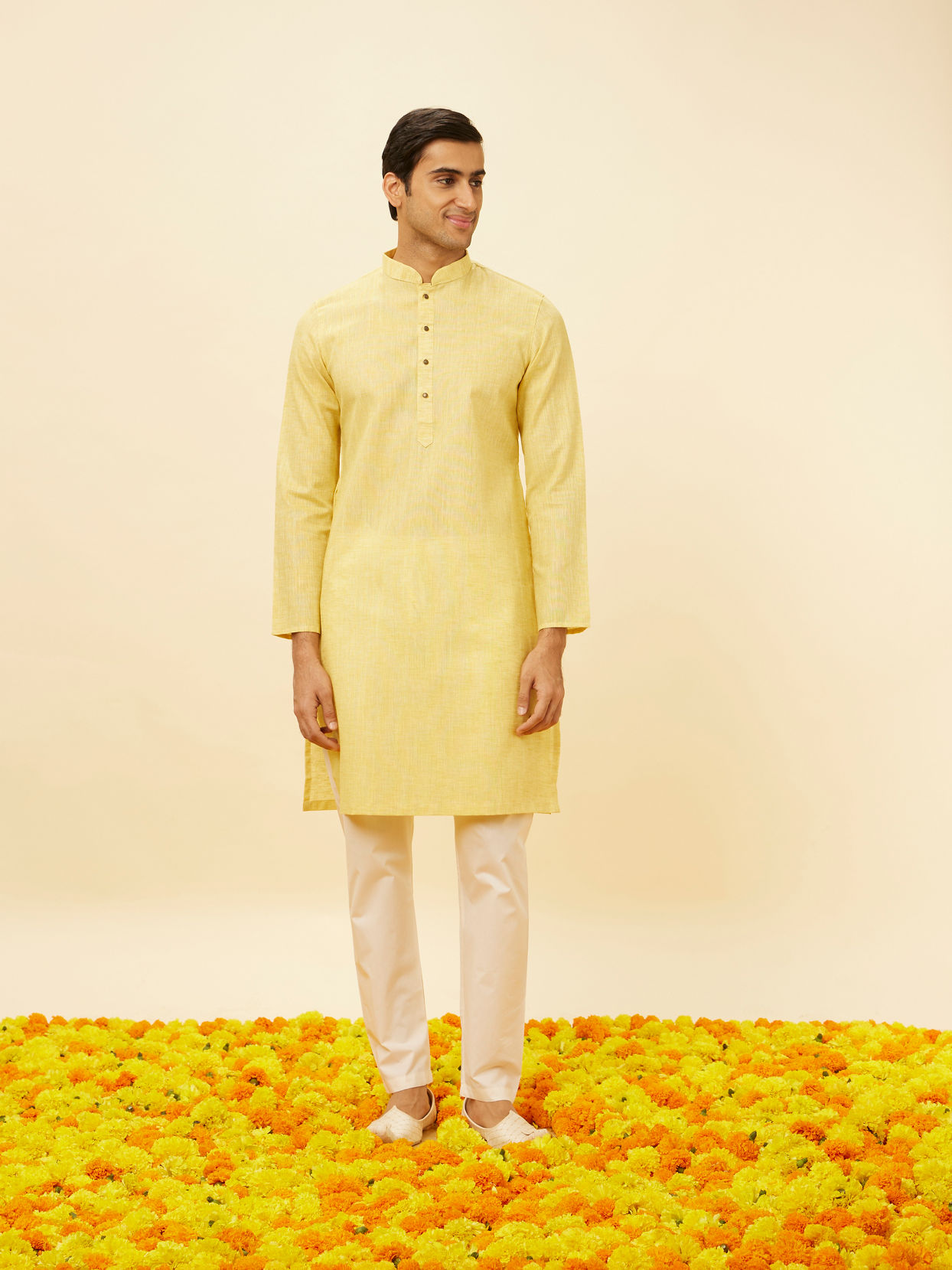 Manyavar Men Sunshine Yellow Classic Kurta Set